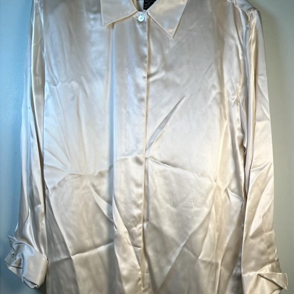 Vtg Women's Blouse Sz M 100%Silk Lagenlook Cottage Costal Hipster Officewear